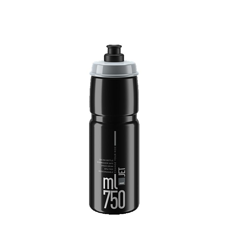 Bidón ELITE Jet Negro 750 ml – Logo Gris, Ligero y Flexible