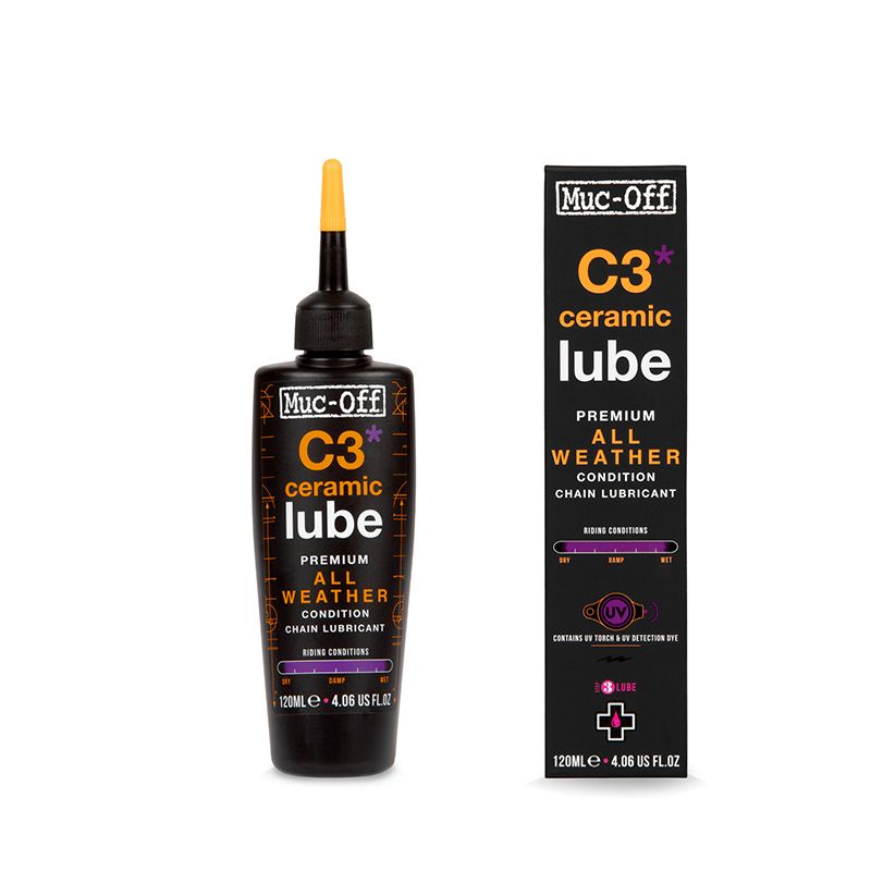 Lubricante de Cadena Muc‑Off C3 Ceramic Premium All Weather 120 ml – Clima Seco y Húmedo
