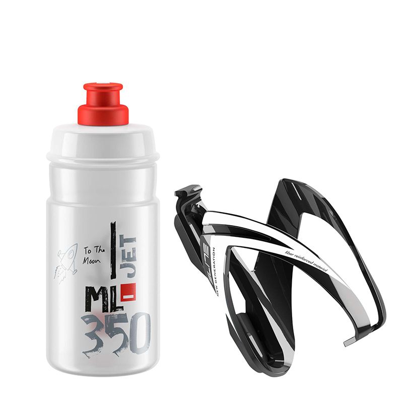 Kit Portabidón ELITE CEO Negro Brillo/Blanco + Bidón JET 350 ml Transparente/Rojo