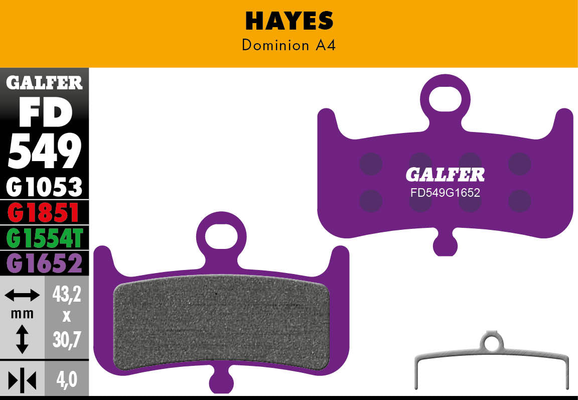 Pastillas de Freno GALFER G1652 E‑Bike Hayes Dominion A4